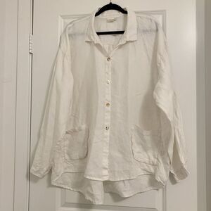 KLEEN Sz 1X 100% Linen button down Long Sleeve Shirt shacket white pockets